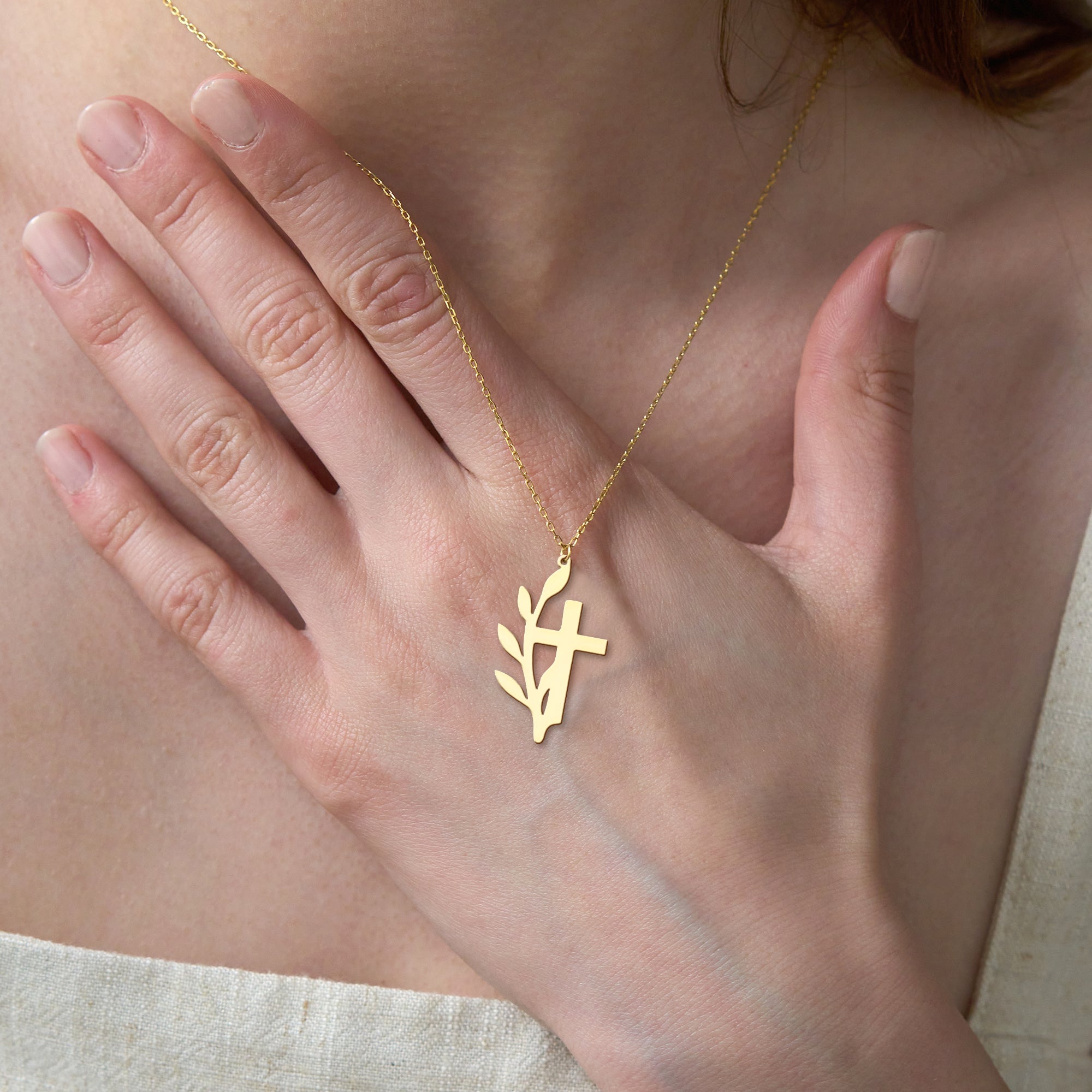 Minimalist Leaf Cross Necklace 18k Gold Vermeil over Sterling Silver