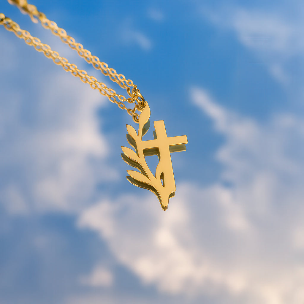 Minimalist Leaf Cross Necklace 18k Gold Vermeil over Sterling Silver