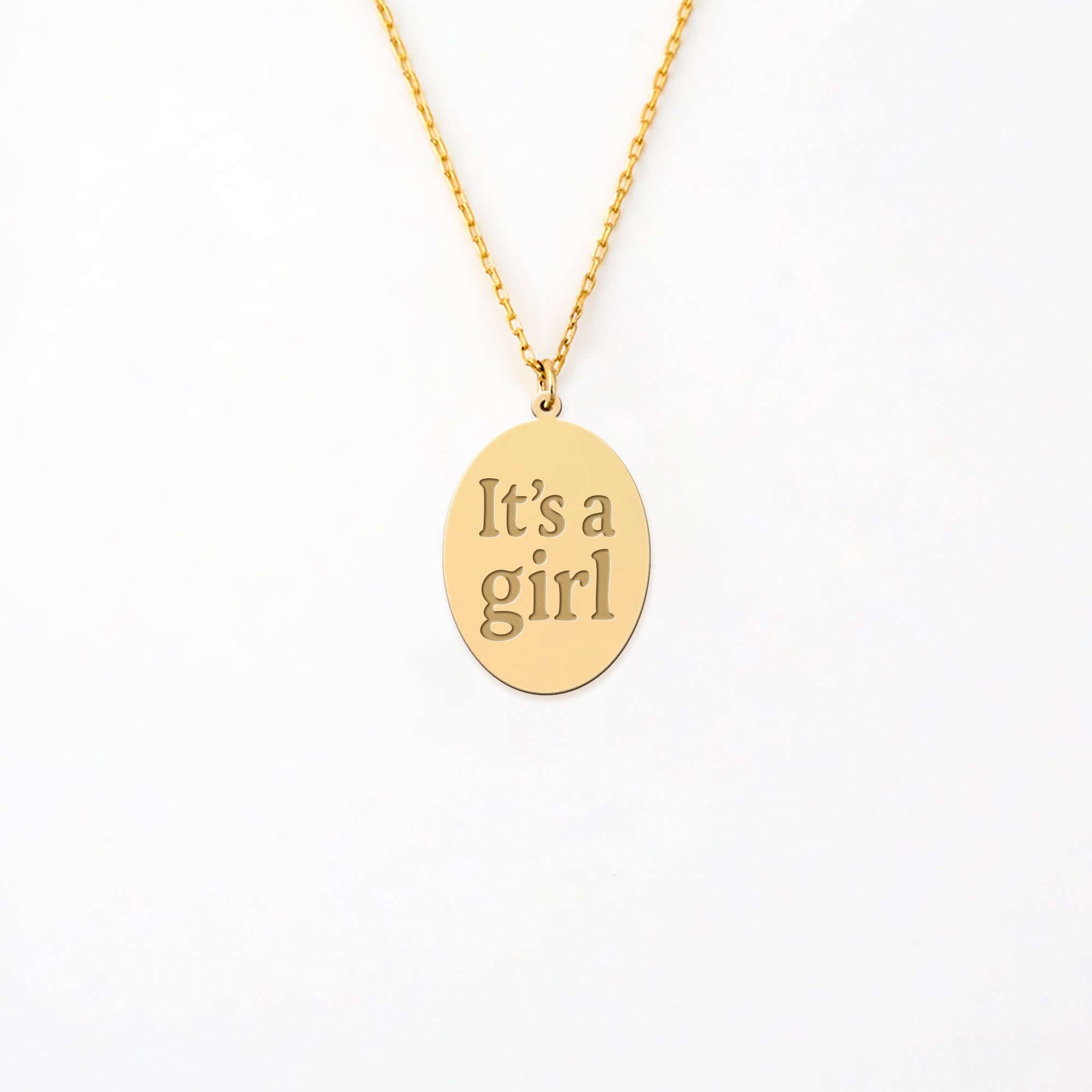 Unique Oval 'It's a Girl' 14K Gold Plated Sterling Silver Necklace