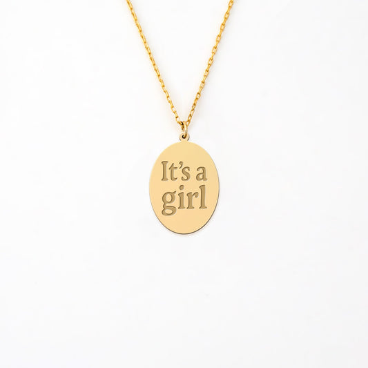 Unique Oval 'It's a Girl' 14K Gold Plated Sterling Silver Necklace