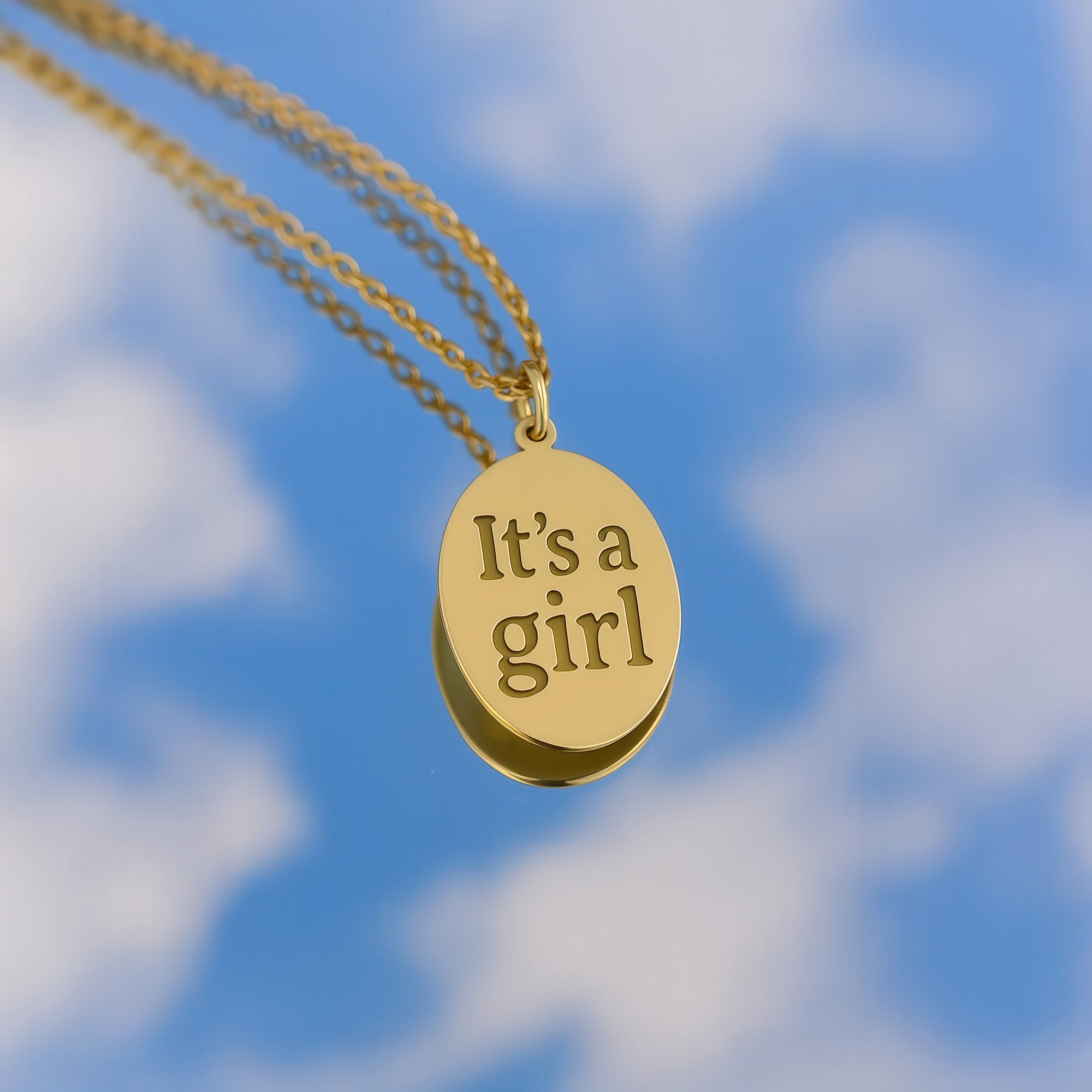 Unique Oval 'It's a Girl' 14K Gold Plated Sterling Silver Necklace