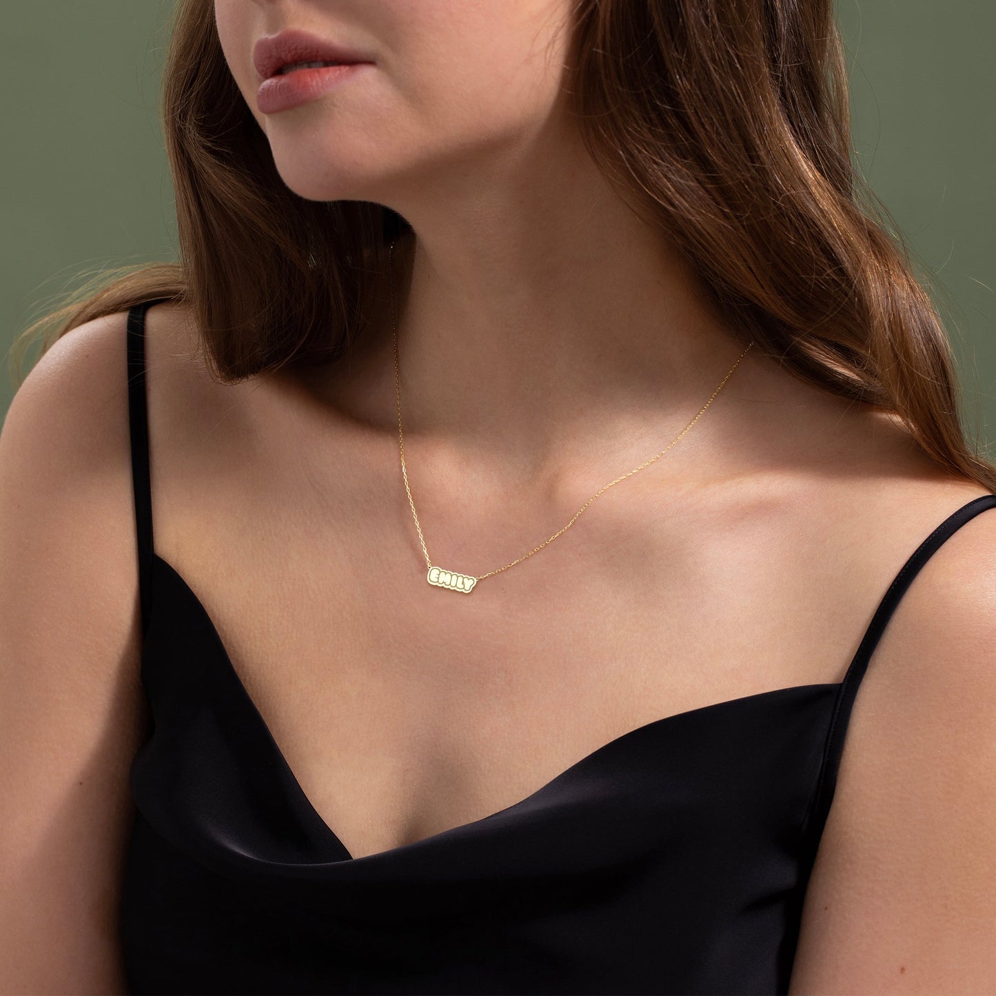 Bubble Font Personalized Necklace in 14K Gold Plated Sterling Silver