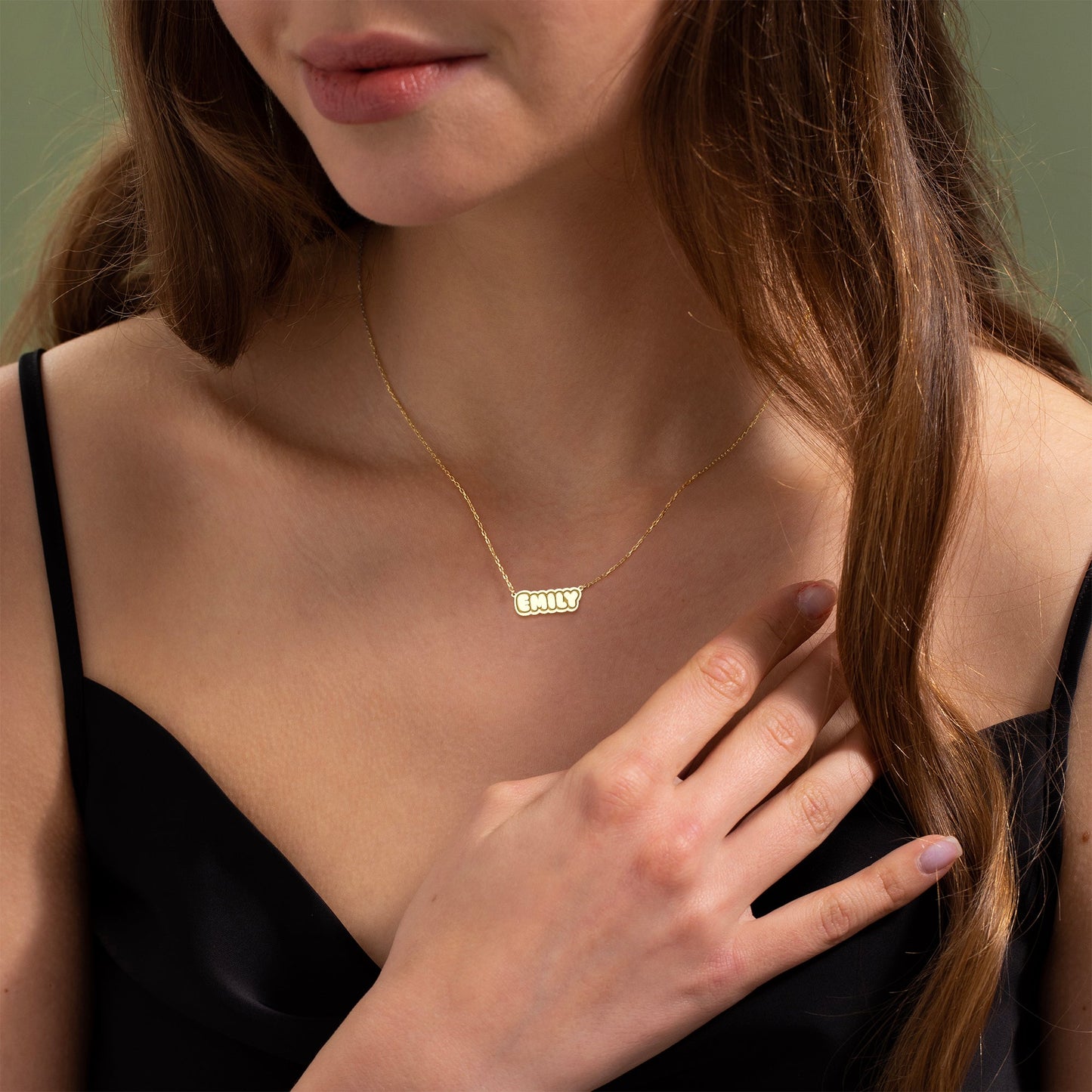 Bubble Font Personalized Necklace in 14K Gold Plated Sterling Silver