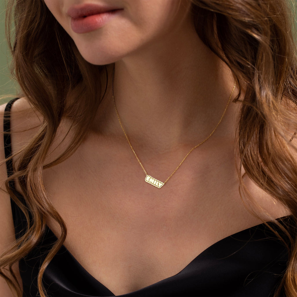 Bubble Font Personalized Name Necklace Gold Vermeil