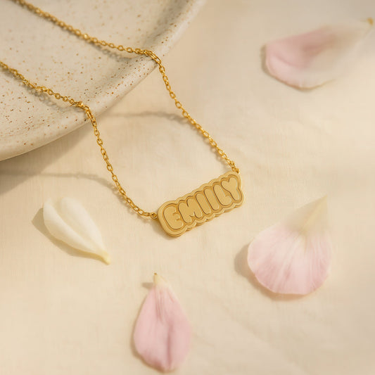 Bubble Font Personalized Necklace in 14K Gold Plated Sterling Silver