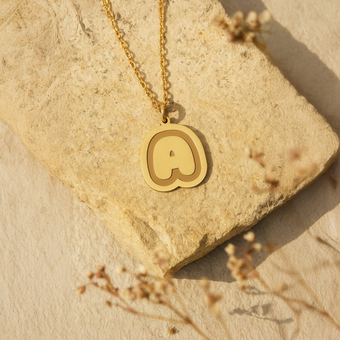 Personalized Bubble Initial Pendant in 14K Gold Plated Sterling Silver Necklace