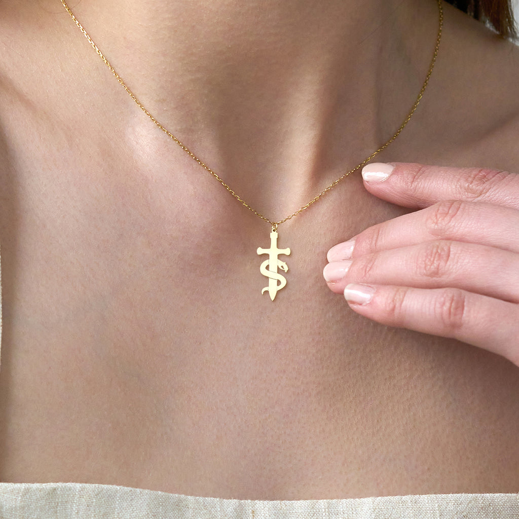 Sword & Serpent Necklace in Yellow Gold Vermeil