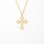 Ornate Puncake Cross 14K Gold Plated Sterling Silver Necklace
