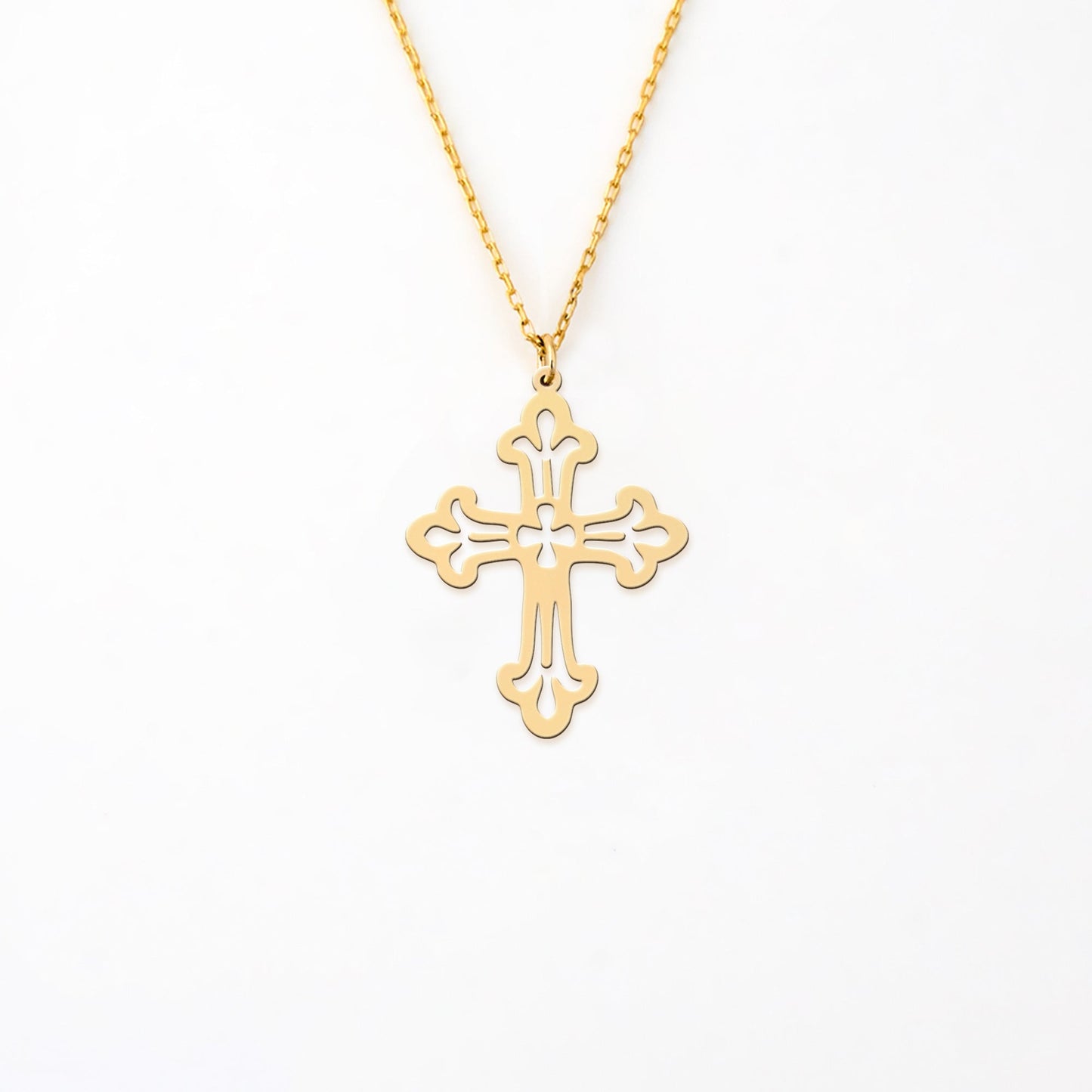 Ornate Puncake Cross 14K Gold Plated Sterling Silver Necklace