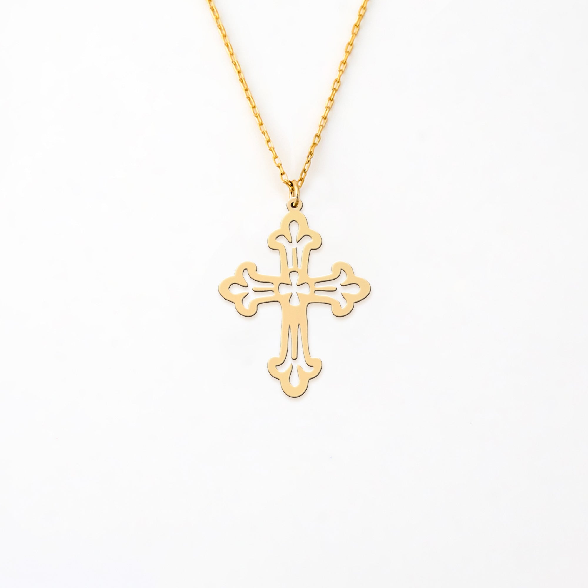 Ornate Puncake Cross 14K Gold Plated Sterling Silver Necklace