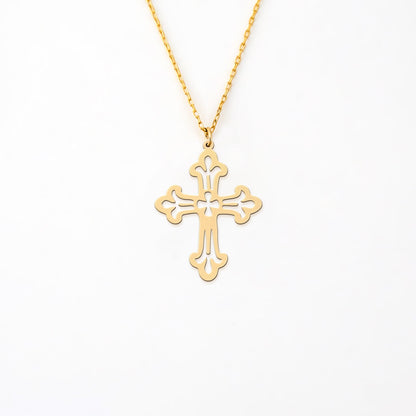 Ornate Puncake Cross 14K Gold Plated Sterling Silver Necklace