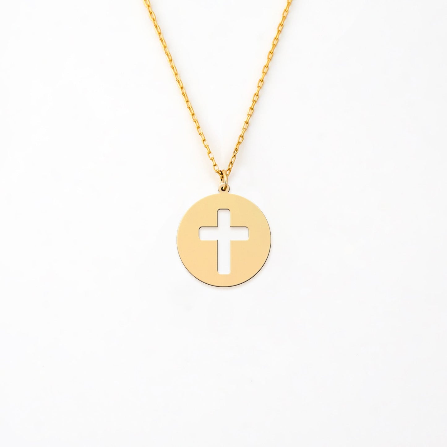 Modern Circle Cross 14K Gold Plated Sterling Silver Necklace