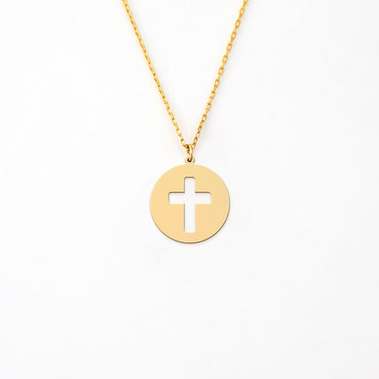 Modern Circle Cross 14K Gold Plated Sterling Silver Necklace