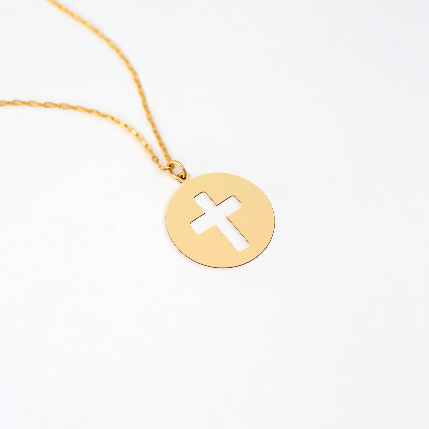 Modern Circle Cross 14K Gold Plated Sterling Silver Necklace