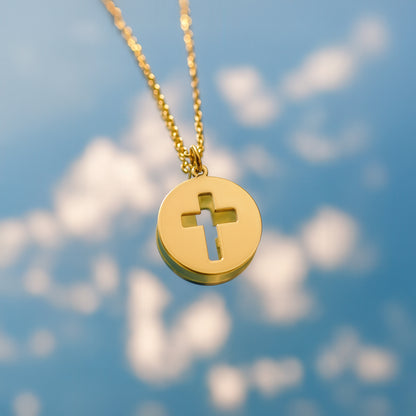 Modern Circle Cross 14K Gold Plated Sterling Silver Necklace