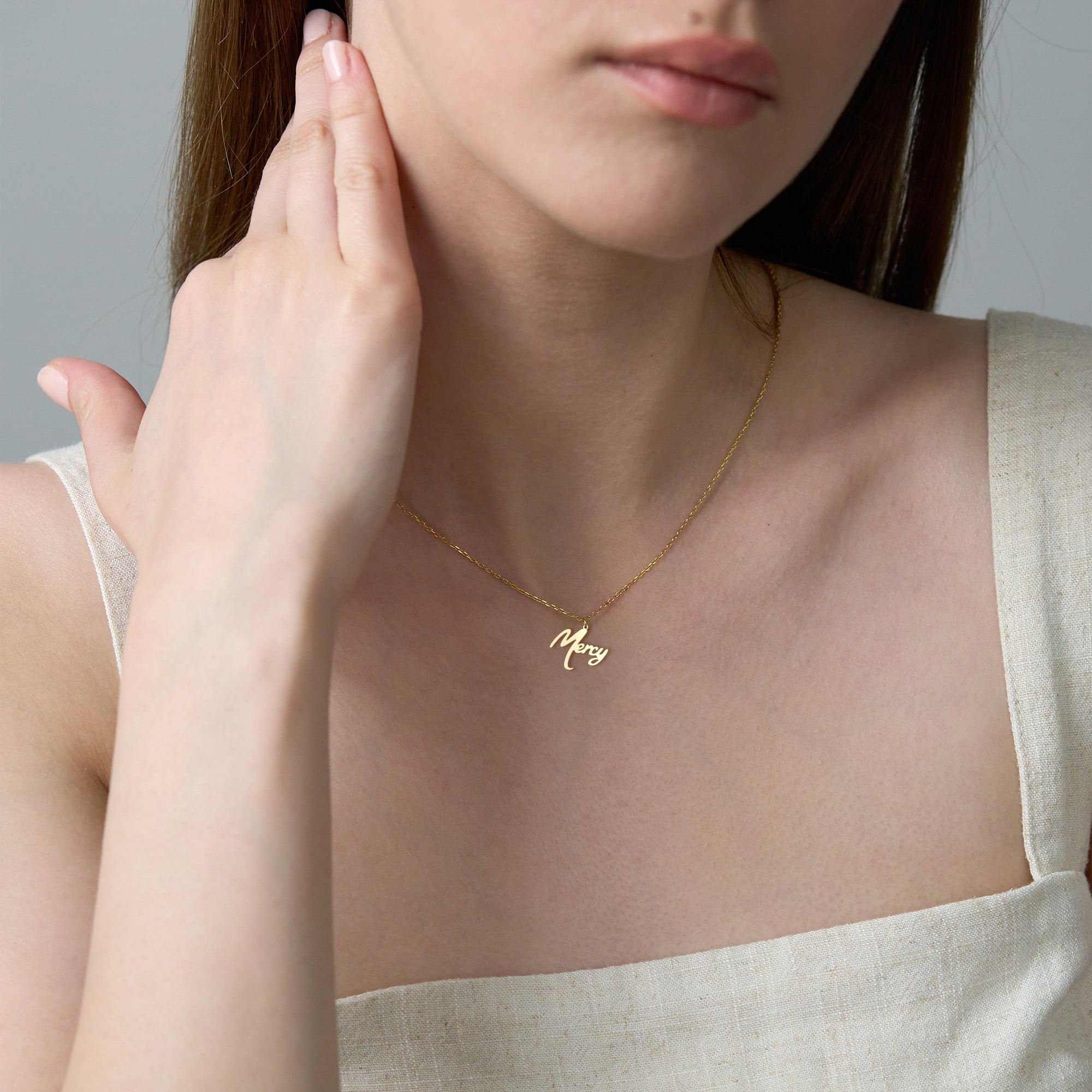 Script Mercy Necklace in Yellow Gold Vermeil over Sterling Silver