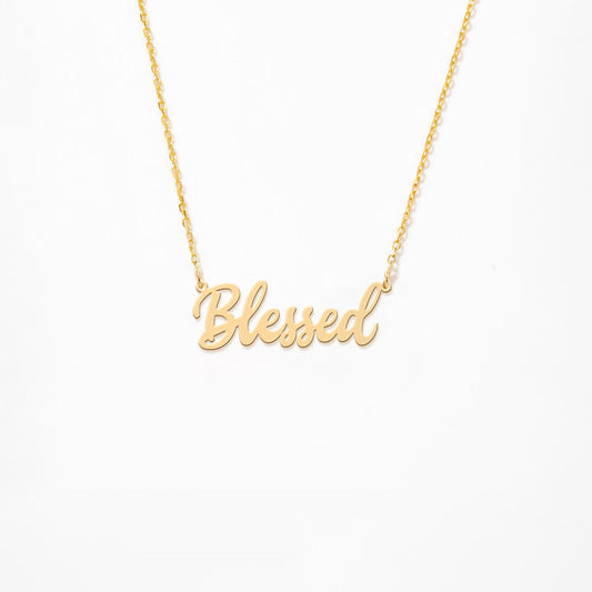 Blessed Script Necklace 14K Gold Plated Sterling Silver Necklace