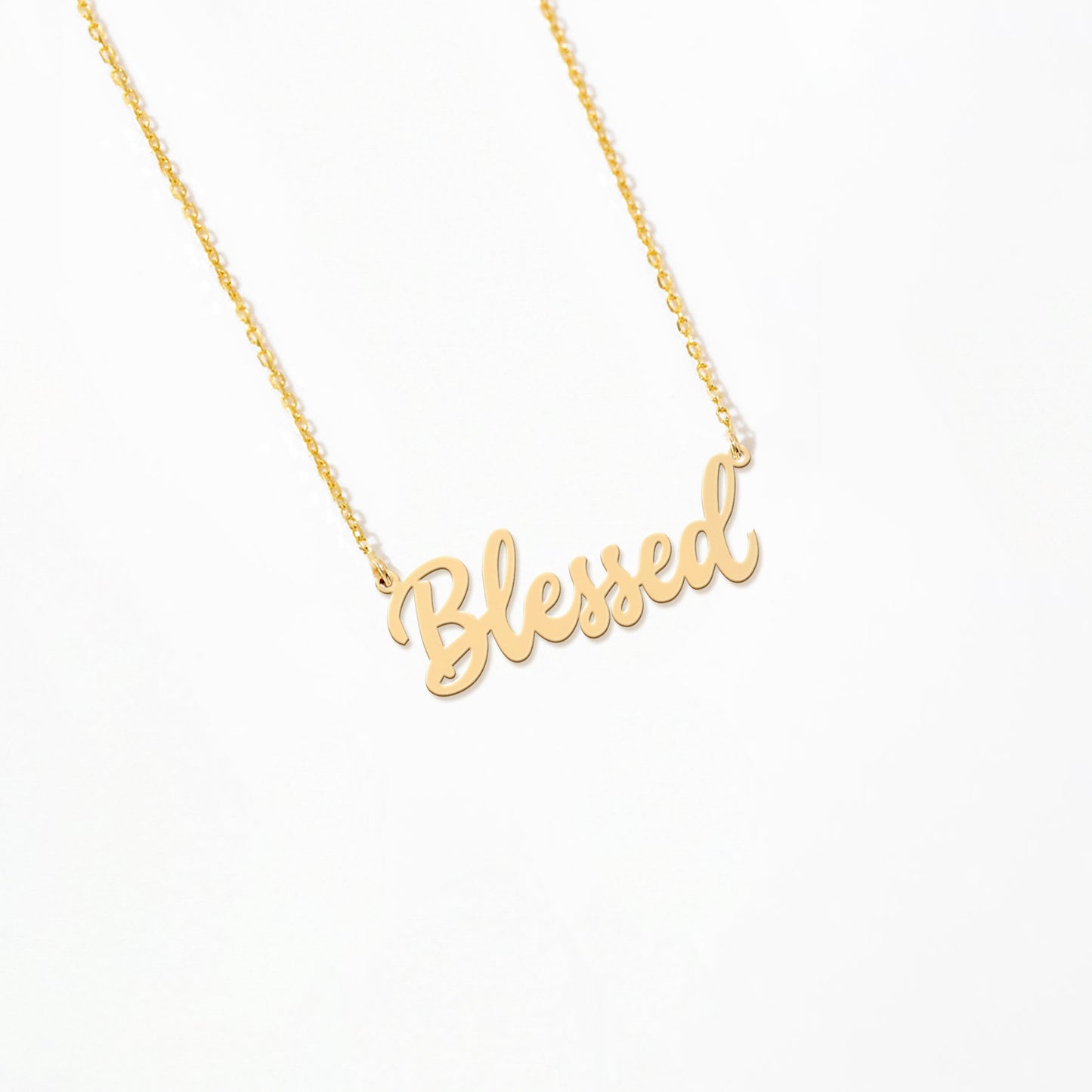 Blessed Script Necklace 14K Gold Plated Sterling Silver Necklace