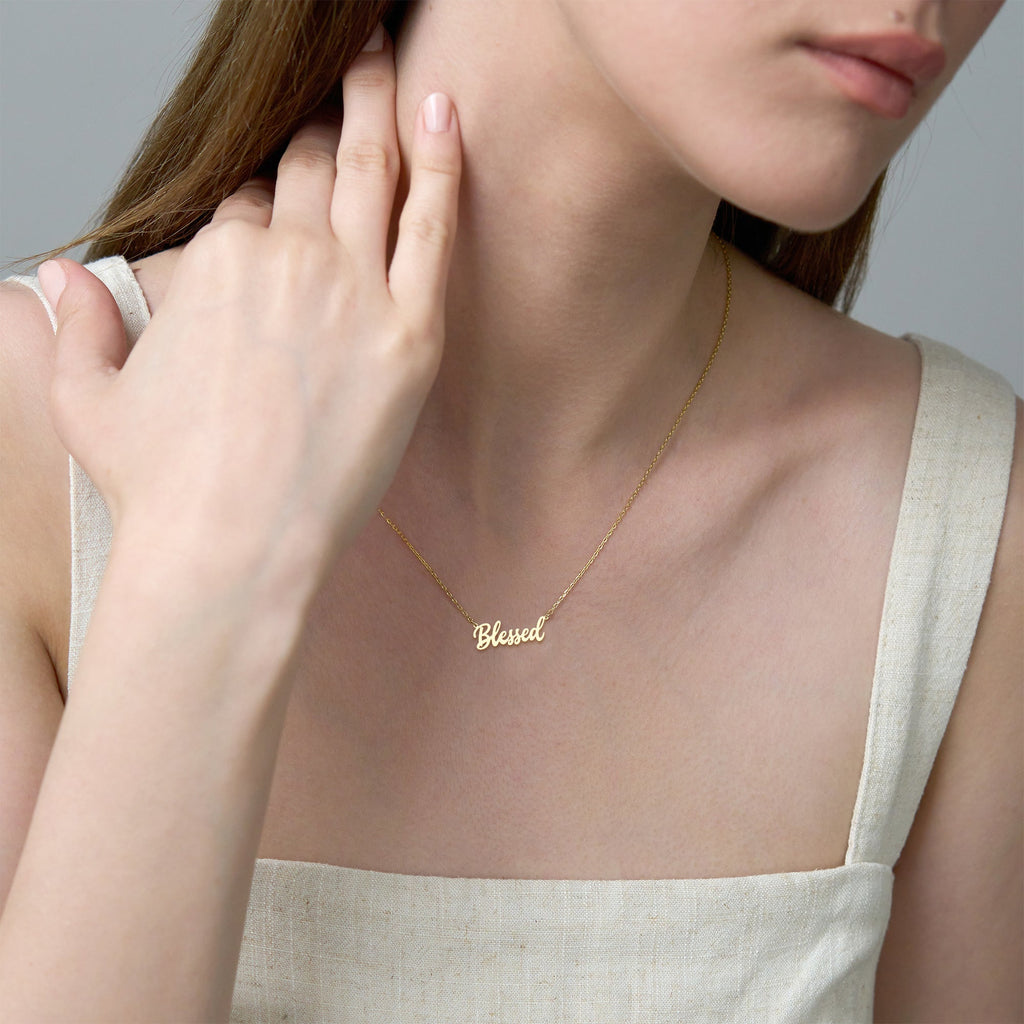 Blessed Script Necklace Gold Vermeil over Sterling Silver
