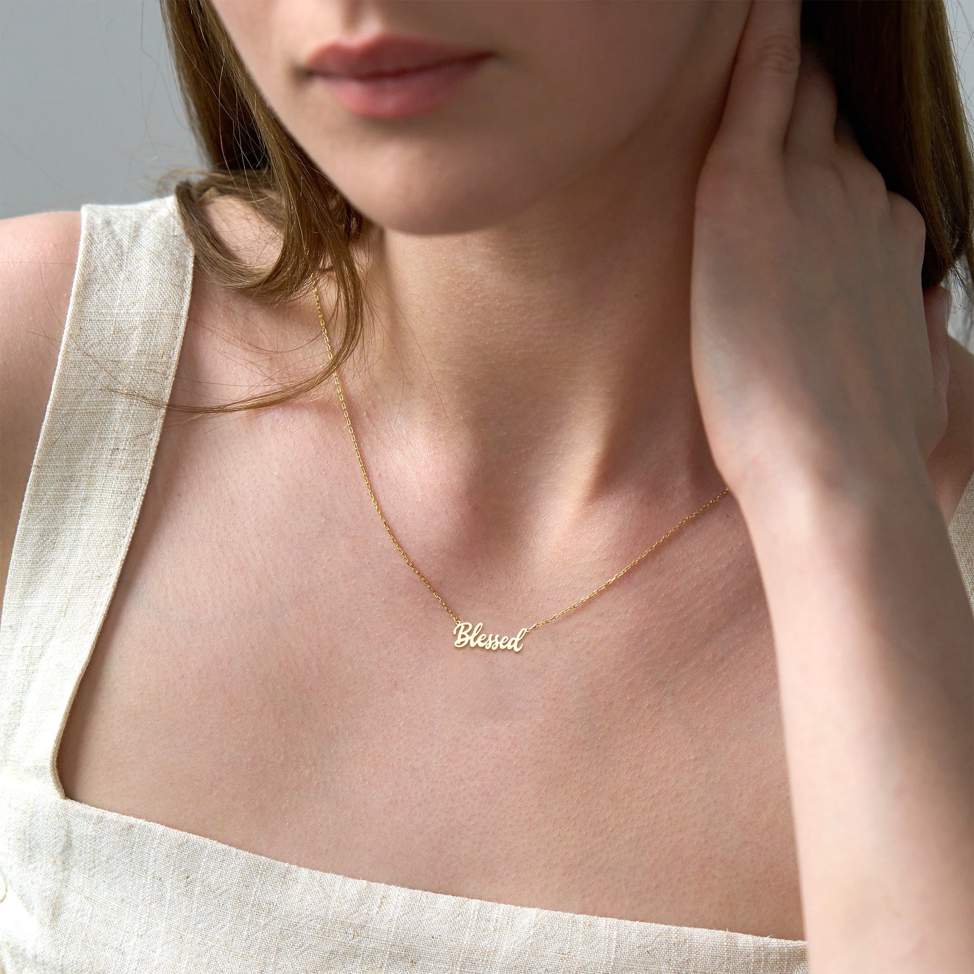 Blessed Script Necklace Gold Vermeil over Sterling Silver