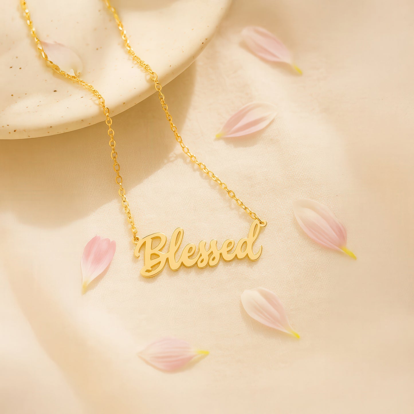 Blessed Script Necklace 14K Gold Plated Sterling Silver Necklace