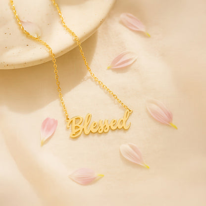 Blessed Script Necklace 14K Gold Plated Sterling Silver Necklace