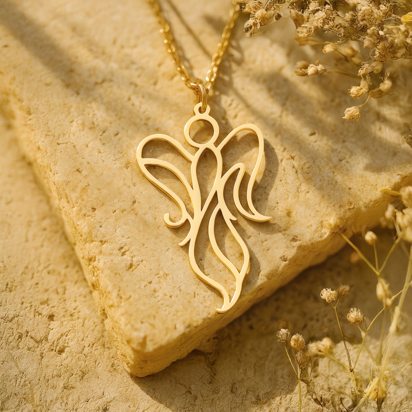 Angel Line Art Pendant Sterling Silver Necklace
