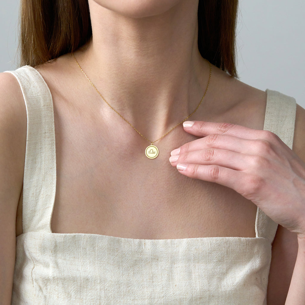 Libra Zodiac Coin Necklace Sterling Silver