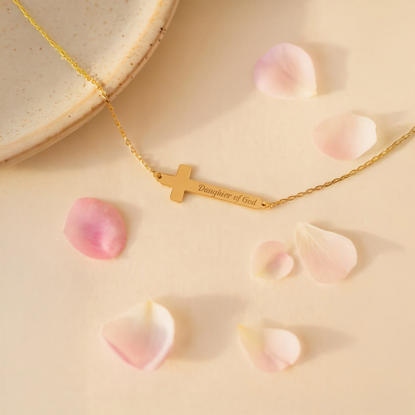 Engraved Cross Bar Bracelet in 14K Gold Plated Sterling Silver