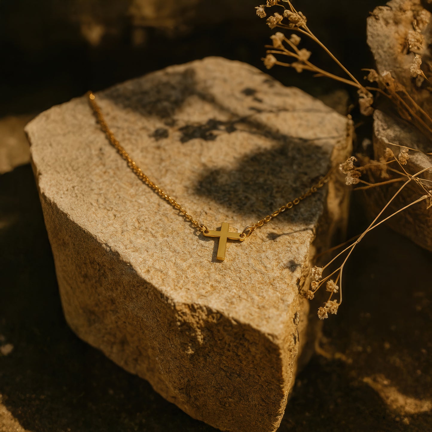 Minimalist Tiny Cross Bracelet in 14K Gold Plated Sterling Silver
