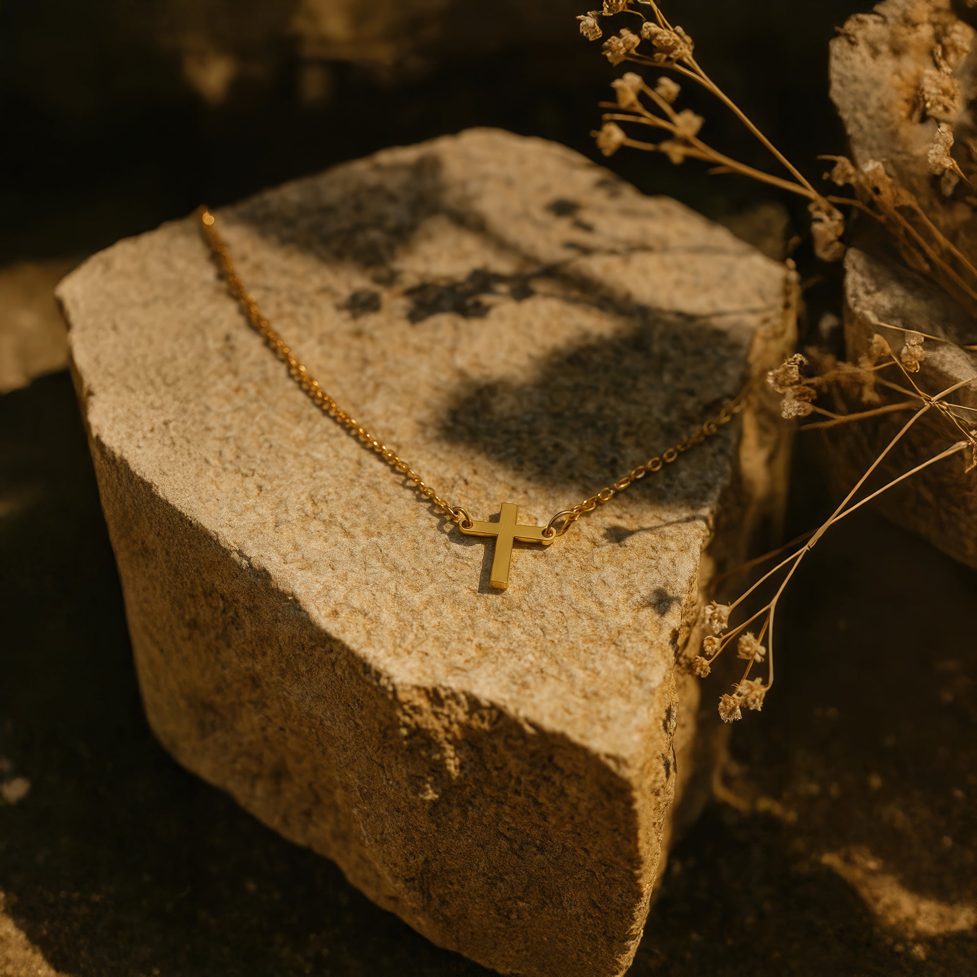 Minimalist Tiny Cross Bracelet in 14K Gold Plated Sterling Silver