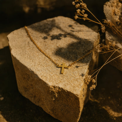 Minimalist Tiny Cross Bracelet in 14K Gold Plated Sterling Silver