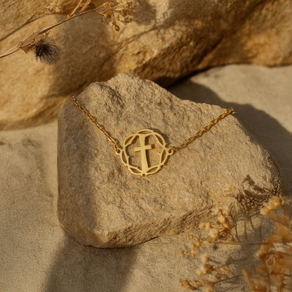 Crown Thorns Cross Bracelet 14K Gold Plated Sterling Silver