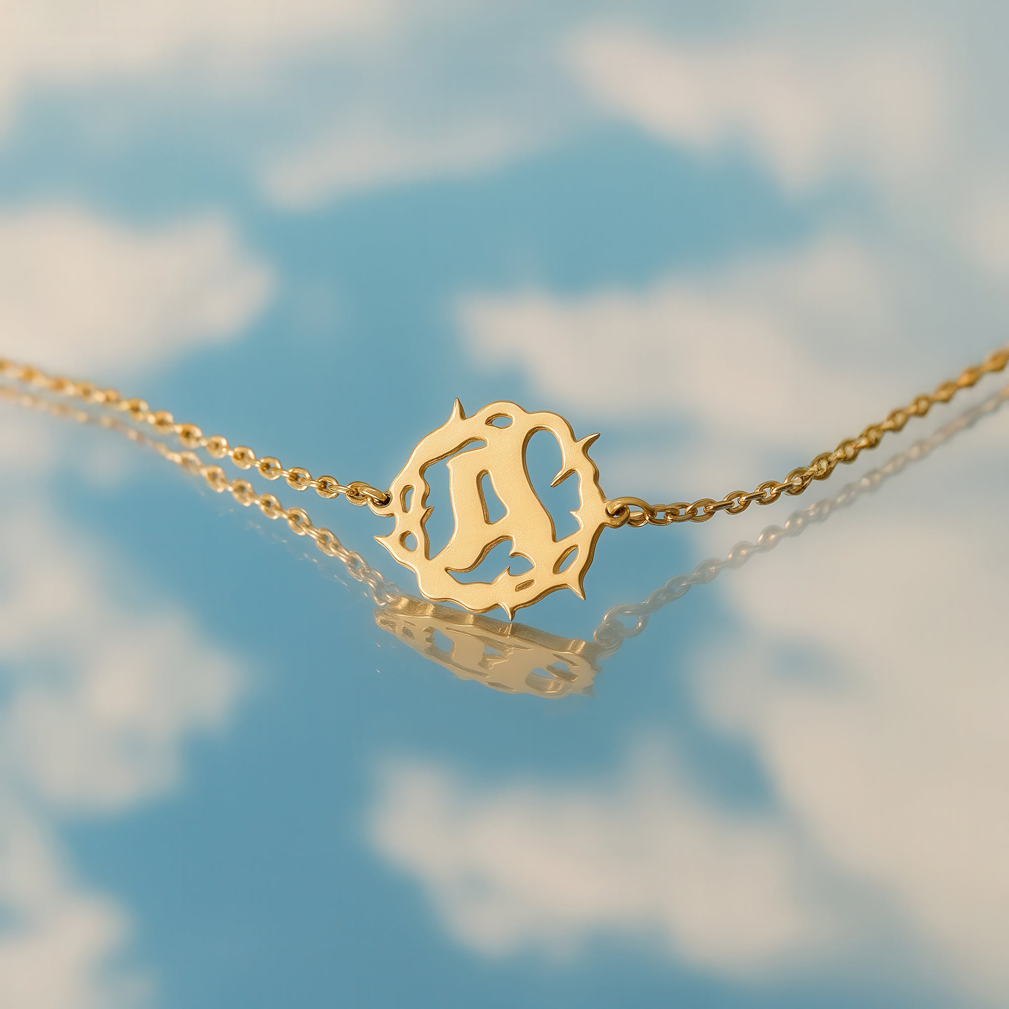 Custom Initial Thorns Bracelet in 14K Gold Plated Sterling Silver