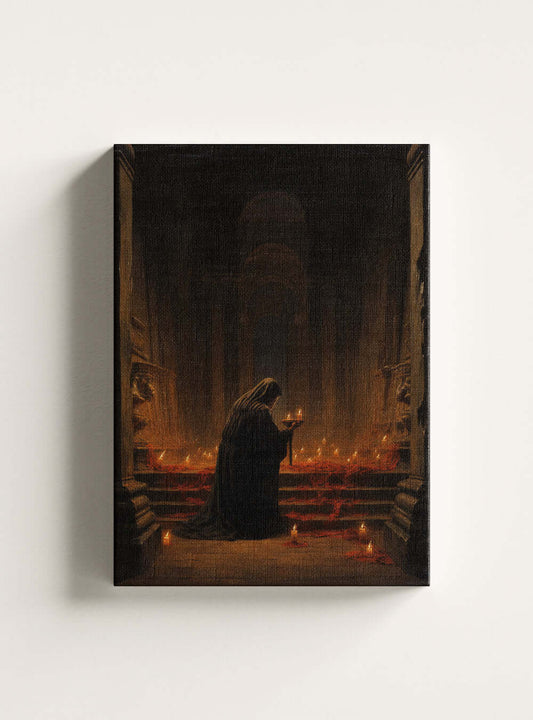 James 5:16 Cloaked Figure Candlelight Christian Canvas Art Print