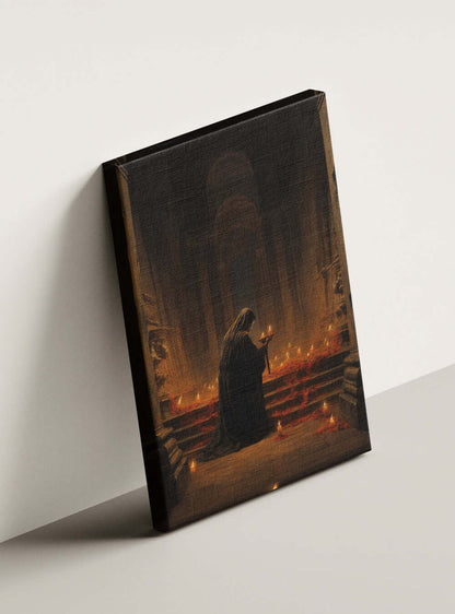 James 5:16 Cloaked Figure Candlelight Christian Canvas Art Print