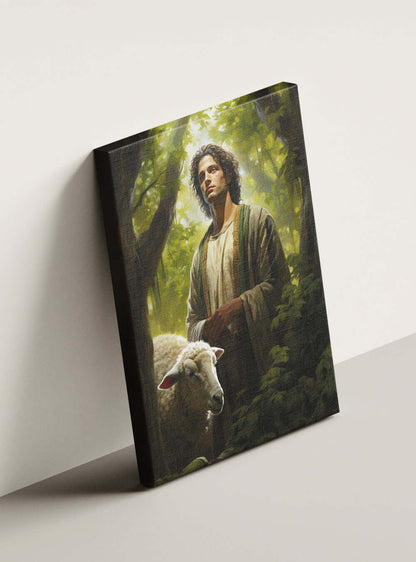 John 10:27 Serene Shepherd - Christian Painting Canvas Print