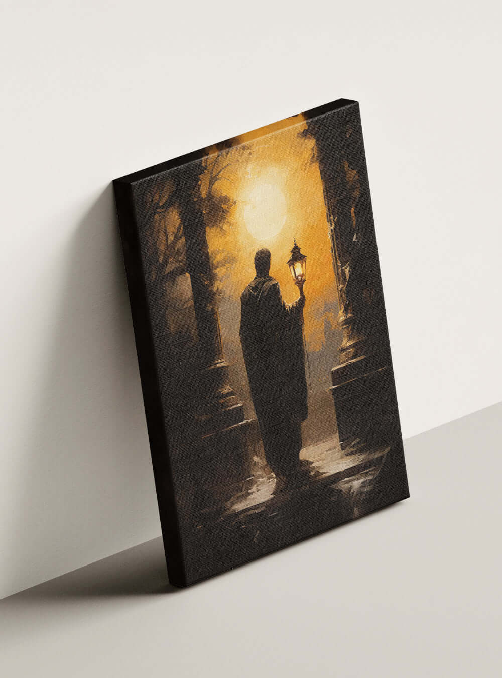 John 12:46 Figure with Lantern - Christian Artwork Canvas Print