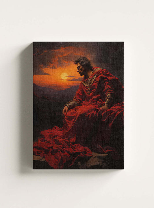 John 15:13 - Red-Cloaked Sunset - Bible Scripture Art Canvas Print