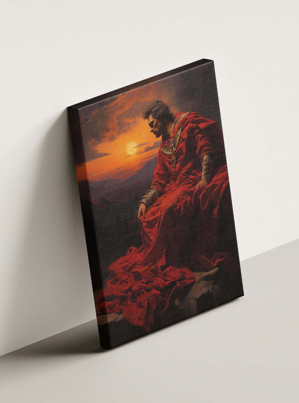 John 15:13 - Red-Cloaked Sunset - Bible Scripture Art Canvas Print