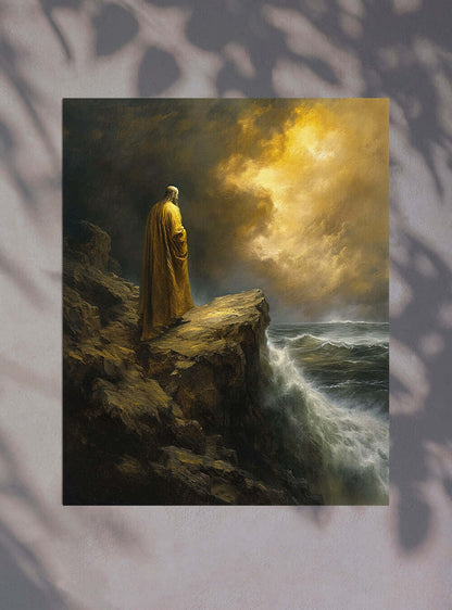 Joshua 1:5 Inspired Inspirational Cliffside Solitude: Christian Wall Decor Print