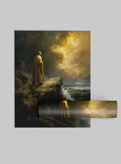 Joshua 1:5 Inspired Inspirational Cliffside Solitude: Christian Wall Decor Print