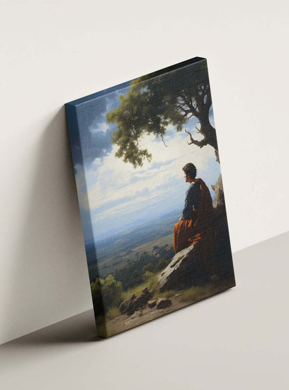 Matthew 5:5 Figure Over Landscape | Christian Wall Art Canvas Print