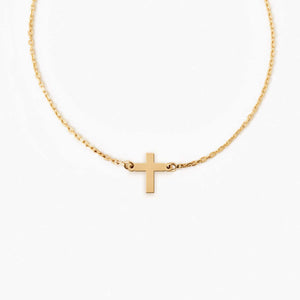 Minimalist Tiny Cross Bracelet in 14K Gold Plated Sterling Silver