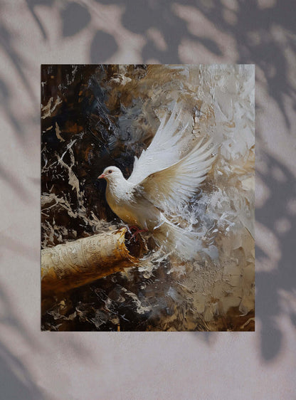 Neoclassical Religious Painting: Dove & Scroll Christian Poster Print