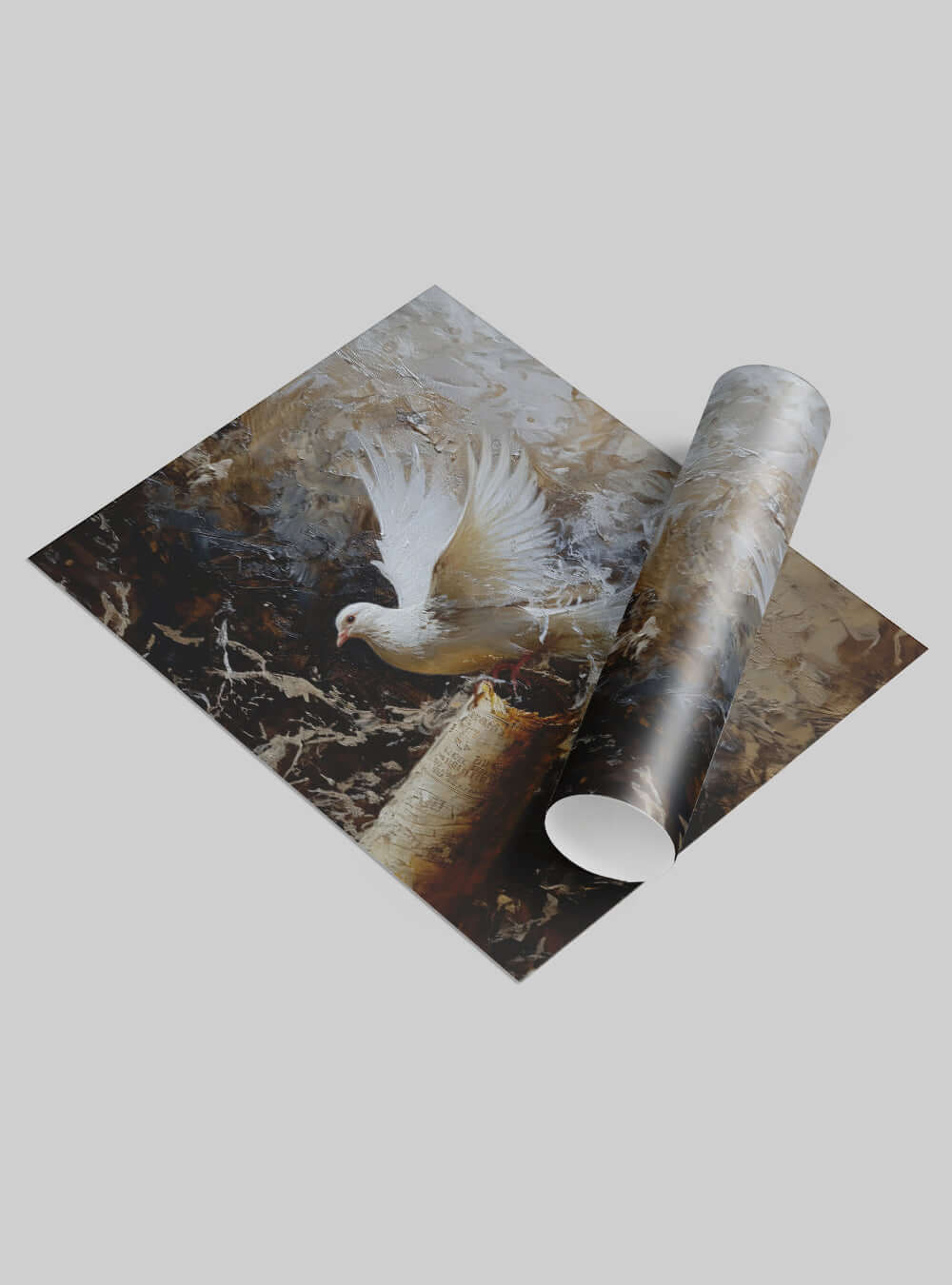 Neoclassical Religious Painting: Dove & Scroll Christian Poster Print