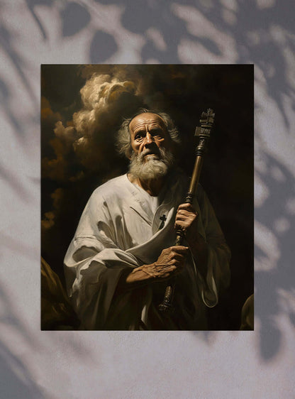 Neoclassical Saint Poster Print: Divine Light & Keys Christian Painting