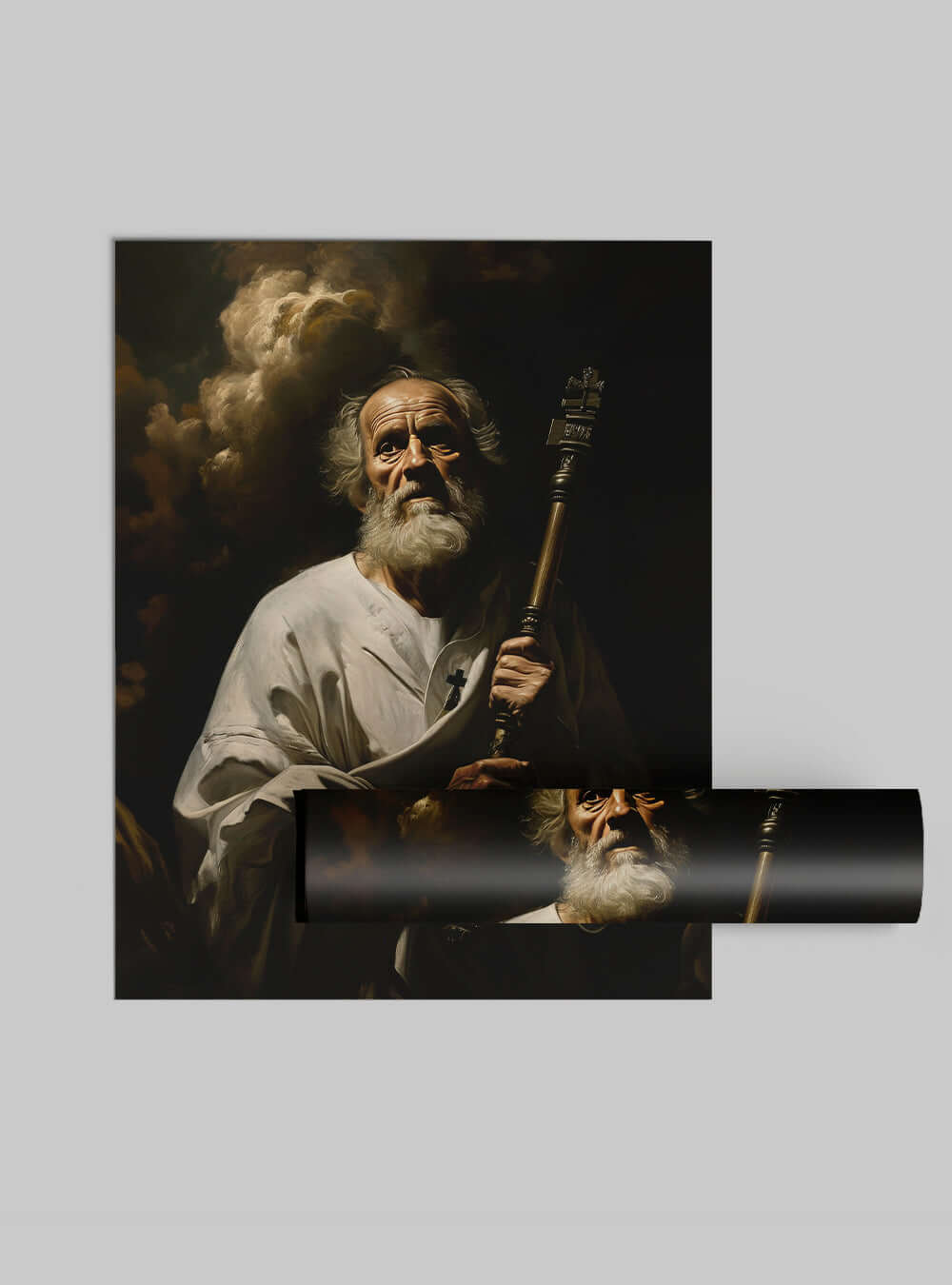 Neoclassical Saint Poster Print: Divine Light & Keys Christian Painting