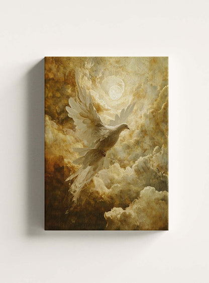 Rejoice in the Lord Always, Ethereal Dove Ascension Bible Verse Canvas, Christian Art Gift