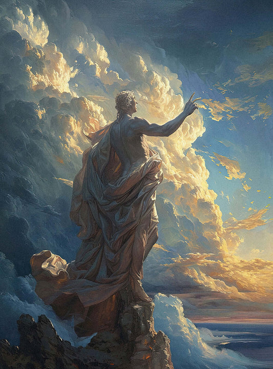 Revelation 11:15 Majestic Cloudscape Divine Figure, Christian Artwork Poster Print